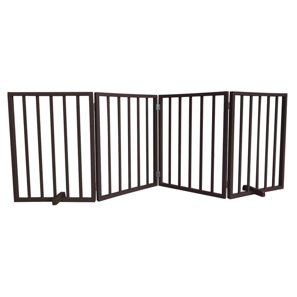 AmeriHome 72 in. Freestanding 4Panel Folding Wood Pet Gate Brown