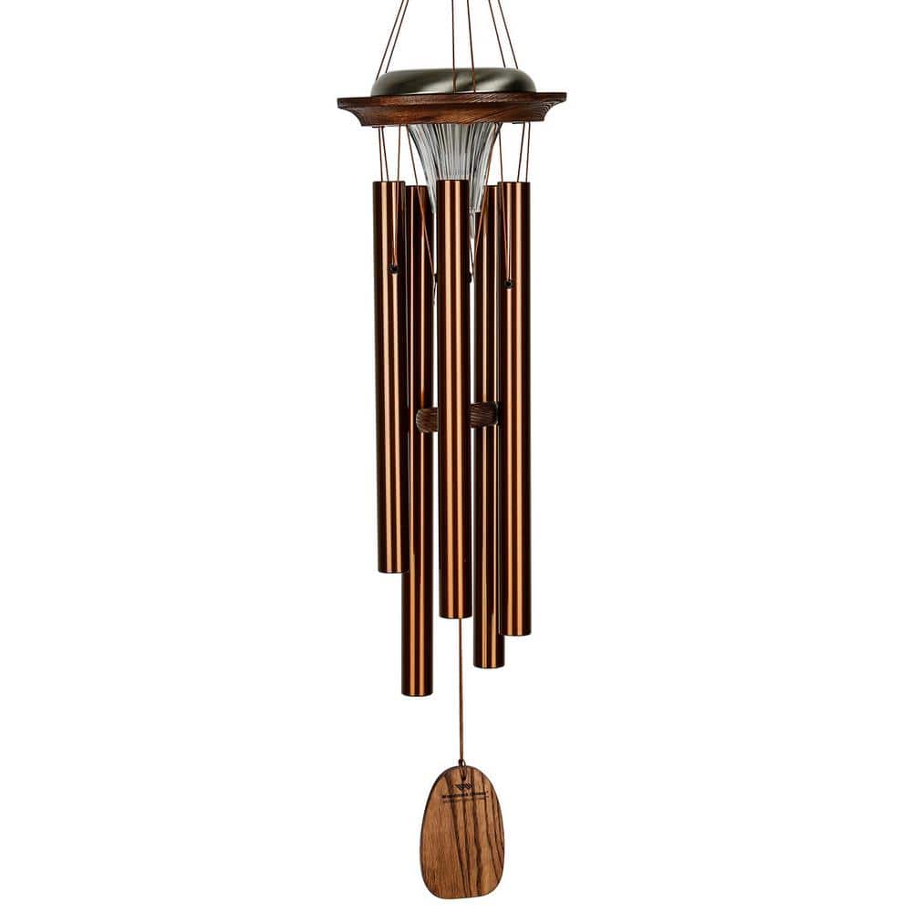 Bronze Solar-Powered Wind Chime with Teak Finish, 29"