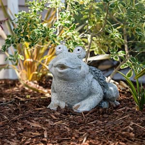 12 in. Tall Outdoor Solar Powered Frog Yard Statue with LED Lights, Gray