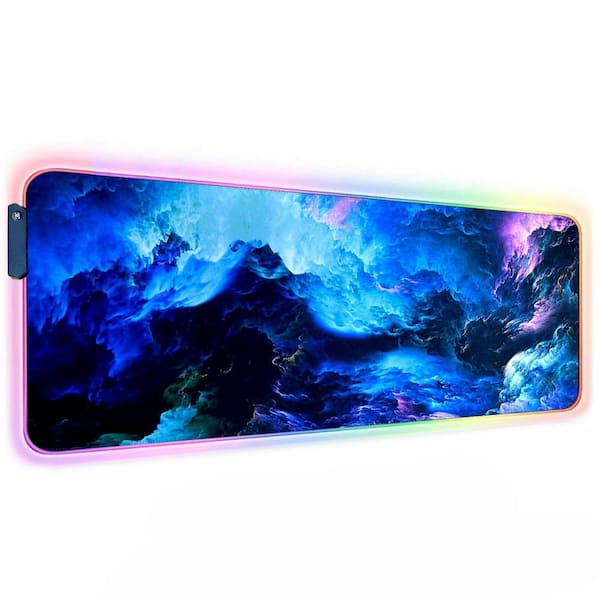 31.5 in. x 11.8 in. Blue RGB Large Gaming Mouse Pad, Non-Slip Rubber Base Water Resist Keyboard Pad