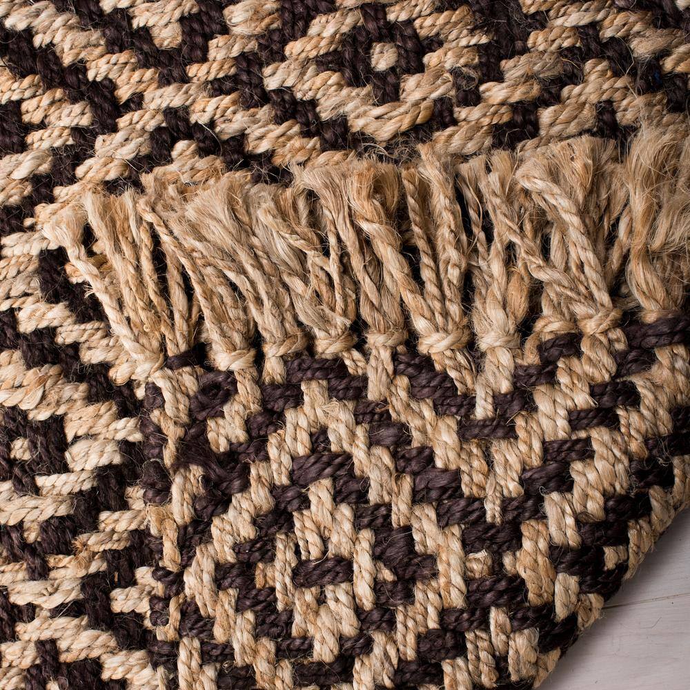 Hand-Knotted Brown and Natural Jute Square Area Rug