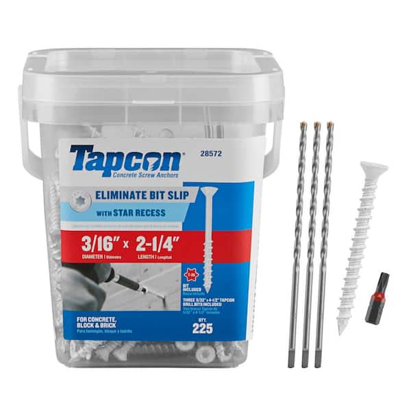 Tapcon 3/16 in. x 2-1/4 in. White Ultrashield Star Flat-Head Concrete Anchors (225-Pack)