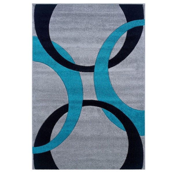 Linon Home Decor Corfu Collection Grey and Turquoise 5 ft. x 8 ft. Indoor Area Rug