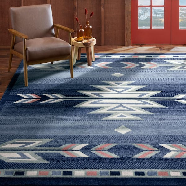 Premium Sagrada Blue/Grey 5 ft. x 7 ft. Rectangle Geometric Polypropylene Area Rug