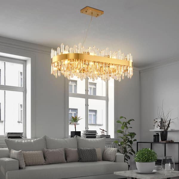 52 in. 20-Light Modern Brass Gold Crystal Chandelier, K9 Crystal Chandelier Lights Kitchen Island Dining Room, Kitchen
