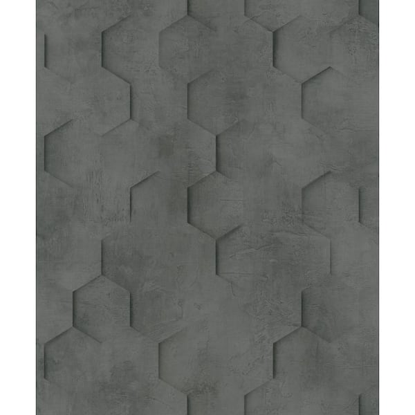 The Loft Collection Black Geometric Hexagon Matte Finish Vinyl on Non-Woven Non-Pasted Wallpaper Sample