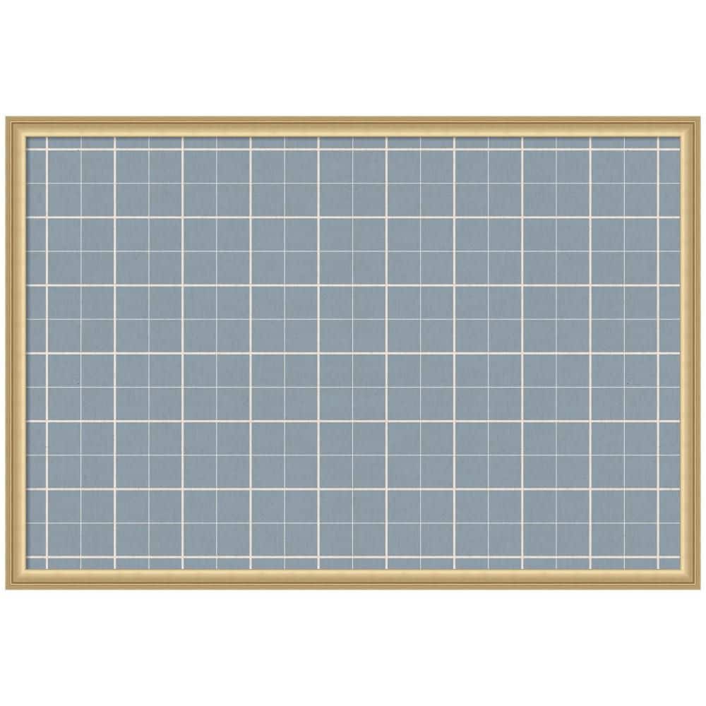 Florence 38 in. x 26 in. Gold Plastic Framed Light Blue Plaid Linen Fabric Memo Board price history on PriceWatchPro
