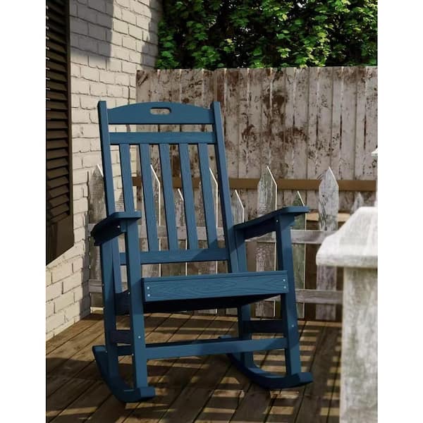 Navy Plastic Patio Outdoor Rocking Chair, Fire Pit Adirondack Rocker Chair with High Backrest (4-Pack)