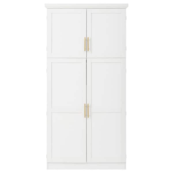 70.9 in. H Freestanding Wood Kitchen Pantry Cabinet with 4 Doors, 2 Door Shelves, 8 Pull-out Trays in White
