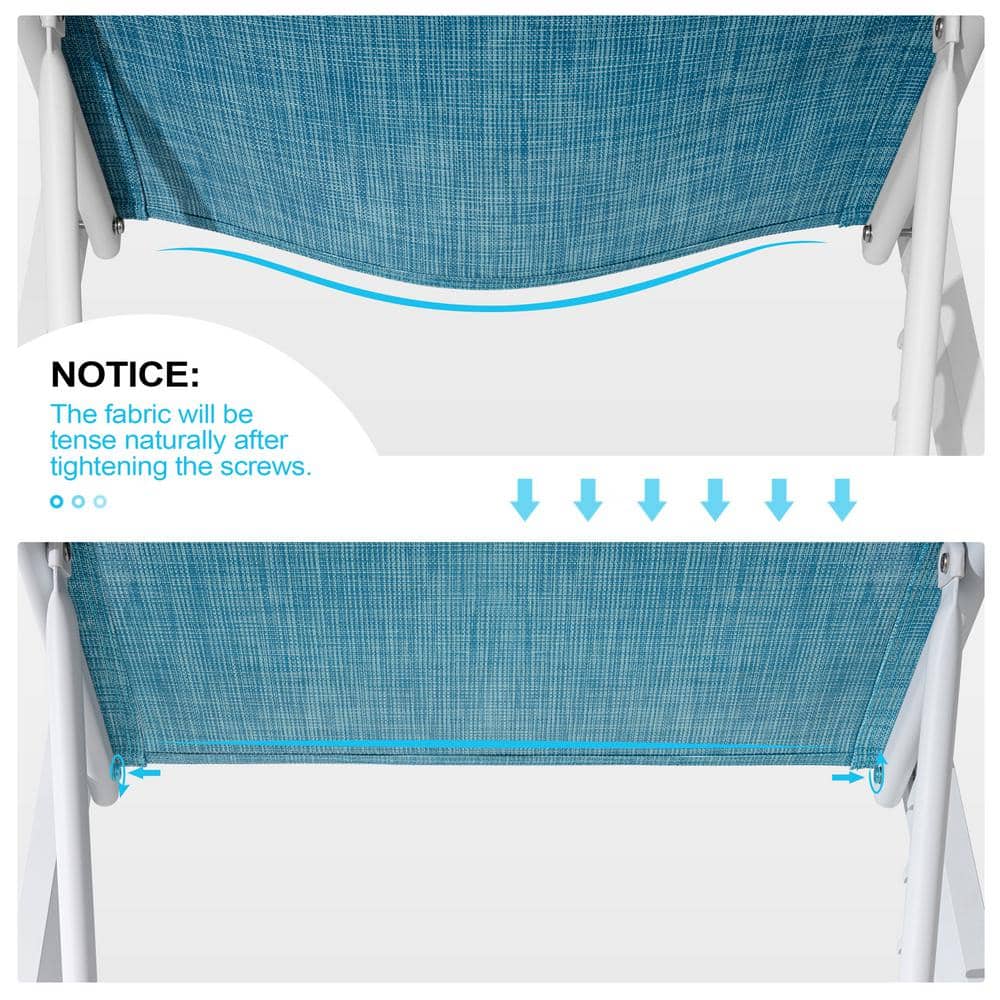 74.8" Blue Fabric and White Aluminum Outdoor Chaise Lounge Set