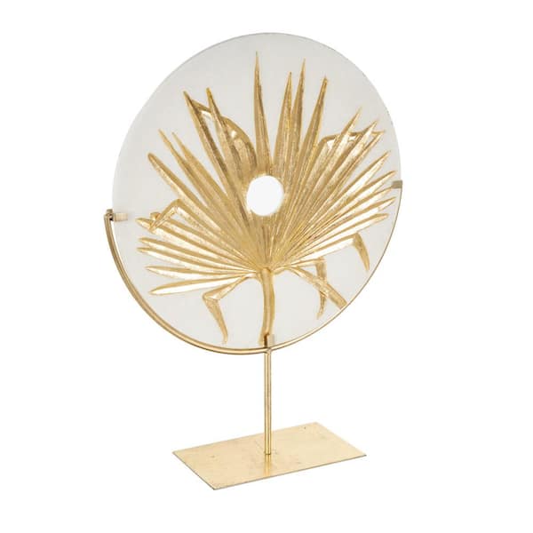 Litton Lane Gold 16 in. x 22 in. Polystone Round Disk Leaf Sculpture with Center Cutout and Gold Base