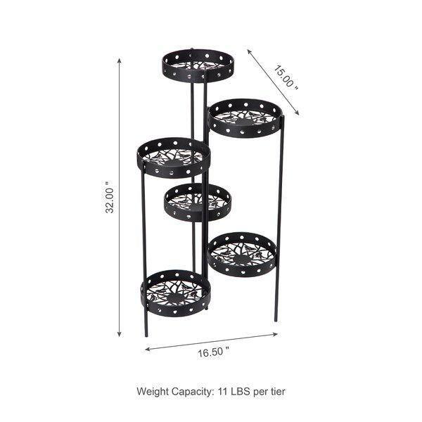 Glitzhome 32H Foldable Multi-Tiered Round Metal Plant Stand - Black