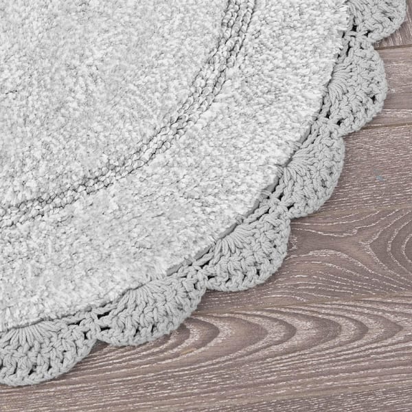 Eloise Crochet Border 17in. x 24in. and 20in. x 32in. Gray Solid Cotton 2-Piece Oval Bath Mat Set