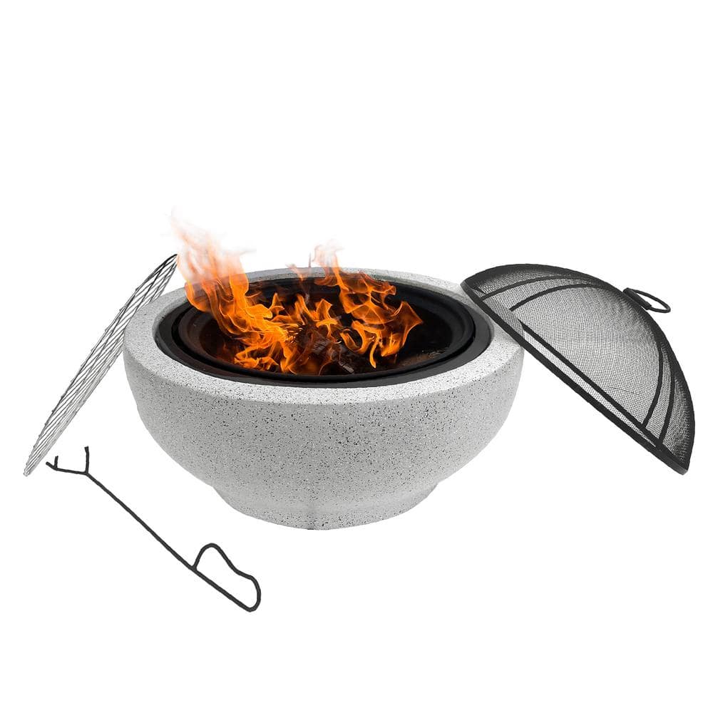 Gray Faux Concrete Round Wood Burning Fire Pit