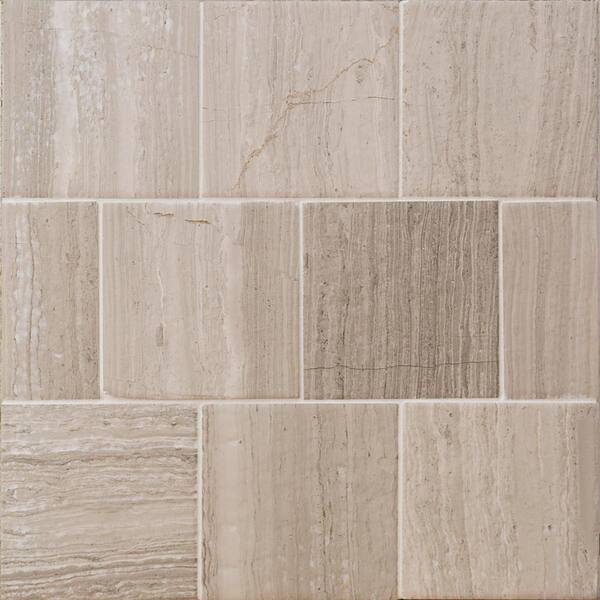 Splashback Tile Brushed Wooden Beige 4 in. x 4 in. Marble Floor and Wall Tile (9-Pieces)