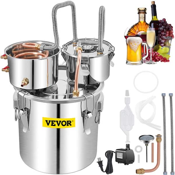 VEVOR Alcohol Still 13.2Gal. Stainless Steel Water Alcohol Distiller Copper Tube Home Brewing Kit for DIY Brandy, Silver