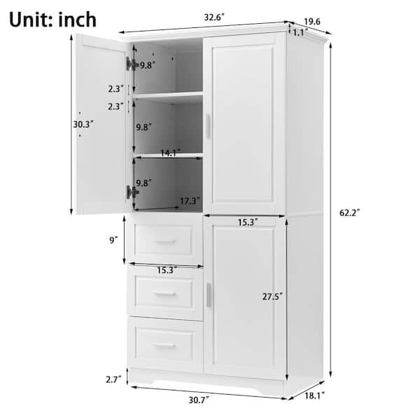 20 in. W x 12 in. D x 30 in. H Bathroom Vanity Cabinet Linen Cabinet with Three Drawers in White 20 in. W x 12 in. D x 30 in. H Bathroom Vanity Cabinet Linen Cabinet with Three Drawers in White