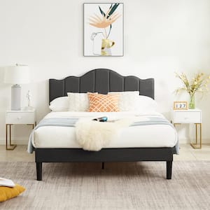 54.3 in. W Gray Full Size Platform Bed Frame/Fabric Upholstered/Adjustable Headboard Wood Slat Support