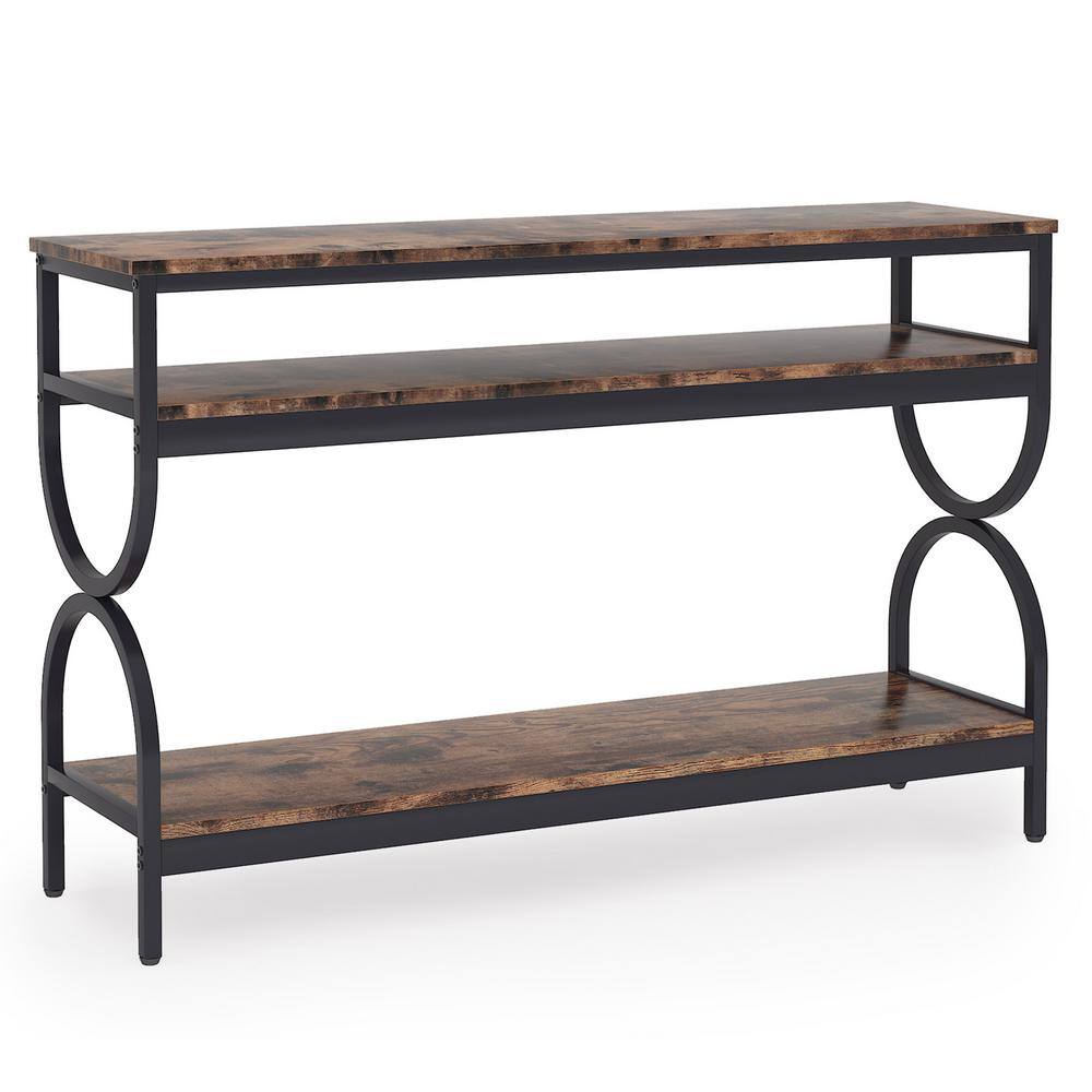 TRIBESIGNS WAY TO ORIGIN Benjamin 55 in. Rustic Brown Standard Rectangle Wood Console Table with 3 shelves For Home Living Room Entryway HD-ZWQ2186 - The Home Depot