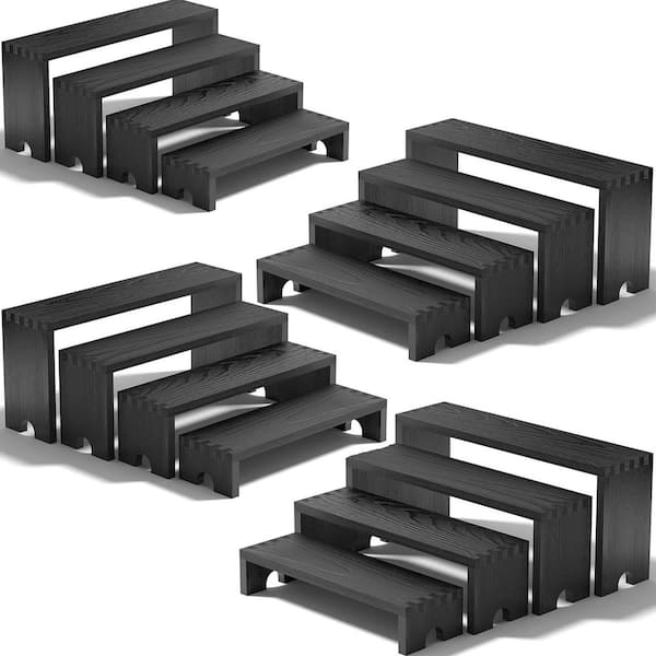 4-Piece 4-Tier Black Wood Cupcake Stand, Farmhouse Decor Wood Dessert Table Display Set, Food Display Risers for Party