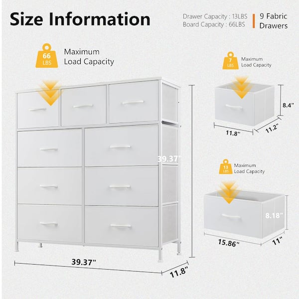 WONDER COMFORT White 9-Drawer 11.8 in. W Chest of Drawers Fabric