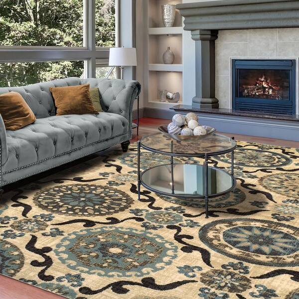 Superior Nysa Vintage Floral Rustic Indoor Area Rug, Cream, 5' x 8