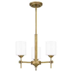 Aria 3-Light Weathered Brass Pendant with Opal Glass