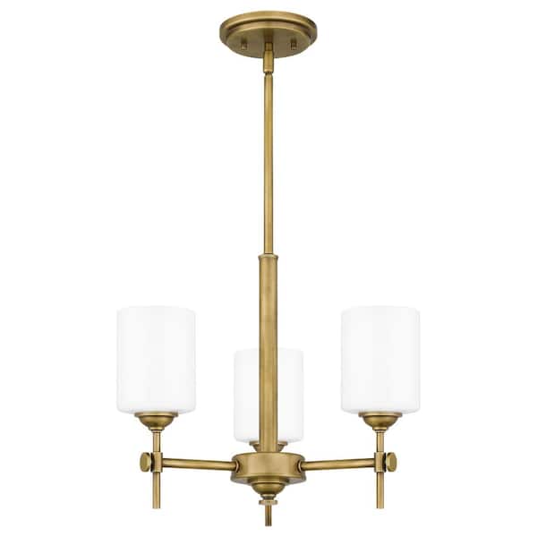 Quoizel Aria 3-Light Weathered Brass Pendant with Opal Glass