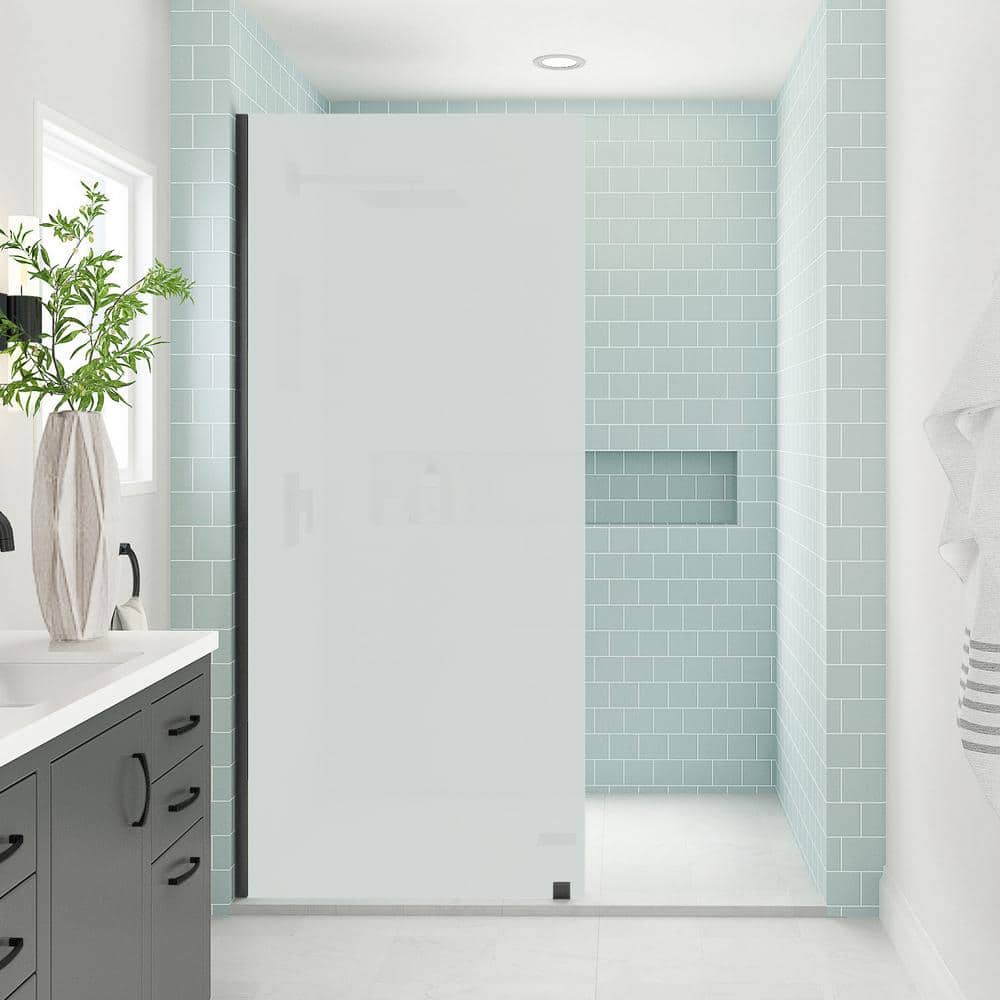 Elyse XL Matte Black Frameless Shower Door with Frosted Glass
