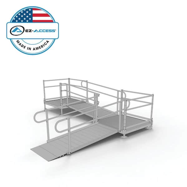 EZ-ACCESS PATHWAY 12 ft. L-Shaped Aluminum Wheelchair Ramp Kit with Solid Surface Tread, 2-Line Handrails and (2) 4 ft. Platforms
