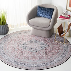 Tuscon Rust/Sage 6 ft. x 6 ft. Machine Washable Border Medallion Round Area Rug