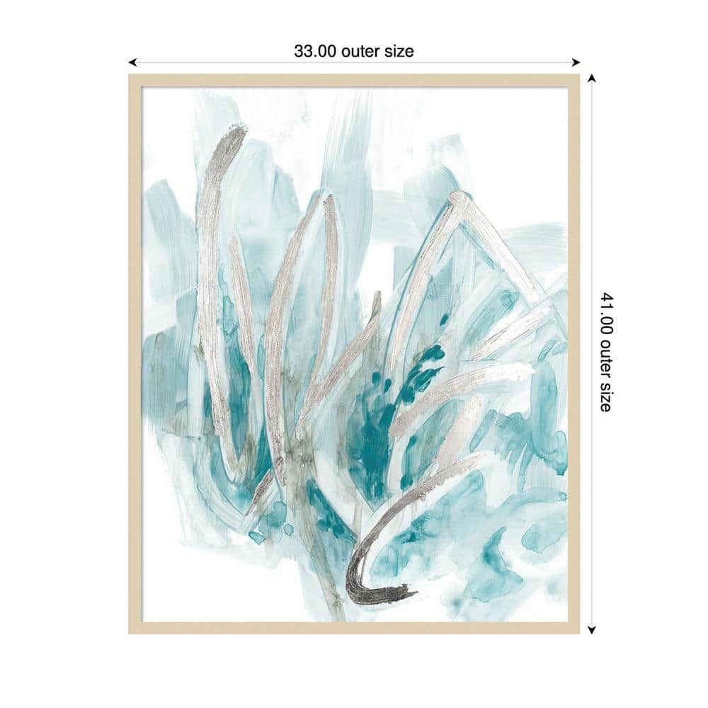 Embellished Aquatic Energy II Teal and Beige Abstract Framed Wall Art