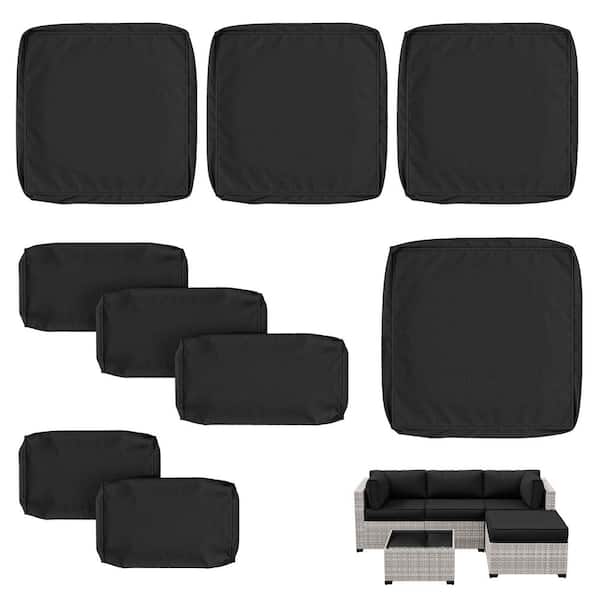 WNP 9-Piece 25.6 in. Outdoor Patio Replacement Slip Covers for 4-Seater Furniture Cushion Black (Covers Only)