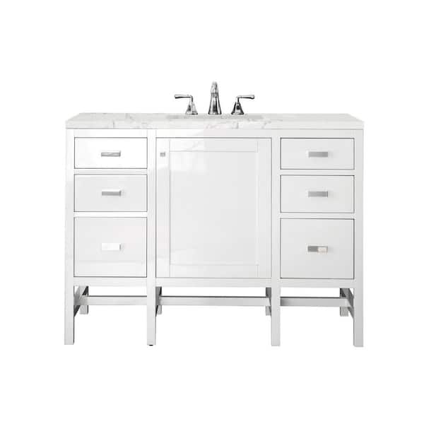 James Martin Vanities Addison 48 in. W x 23.5 in. D x 35.5 in. H Bath Vanity in Glossy White with Quartz Vanity Top in Eternal Jasmine Pearl