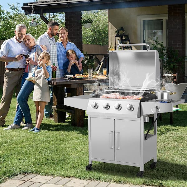 Bordenden deres Rationalisering Costway Portable Propane Grill in Stainless Steel with Gas BBQ, Side  Burner, Thermometer, Prep Table 50000 BTU (6-Burner) NP10898US-SL - The  Home Depot