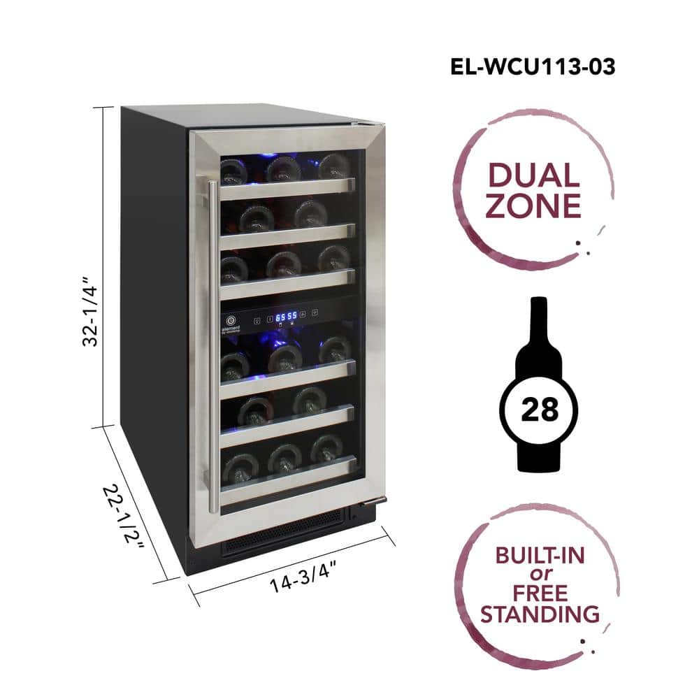 Compact Stainless Steel Dual-Zone Wine Cooler with Interior Lighting