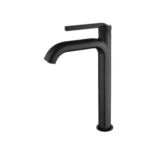 Dimakai Single Hole High Arc Single Handle Vessel Bathroom Faucet in Matte Black with Ceramic Disc Valves