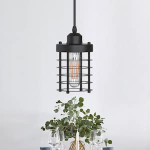 4.7 in. 1-Light Black Cage Vintage Industrial Metal Mini Pendant, Hanging Light Fixtures Kitchen Island, Dining Room