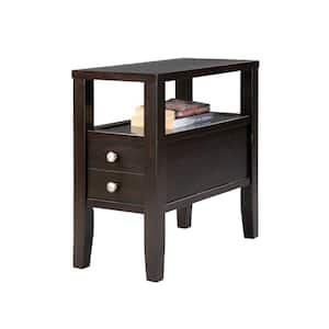 24 in. Traditional Dark Espresso with 2-Drawers Side or End Table