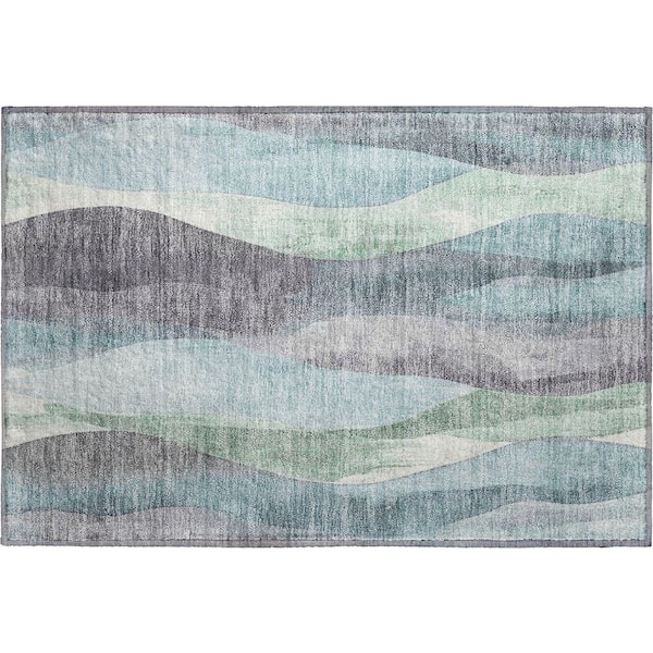 Mayfield Premium Machine Washable Abstract AMF1989 Teal 2 ft. x 3 ft. Accent Rug