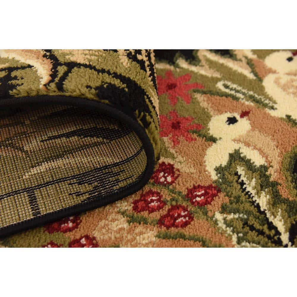 Black Floral Synthetic Square Indoor Rug, 6' x 6'