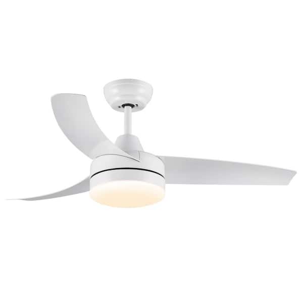 42 in. 3 Blades LED Indoor or Outdoor White Ceiling Fan with Remote and Adjustable Lighting, 6