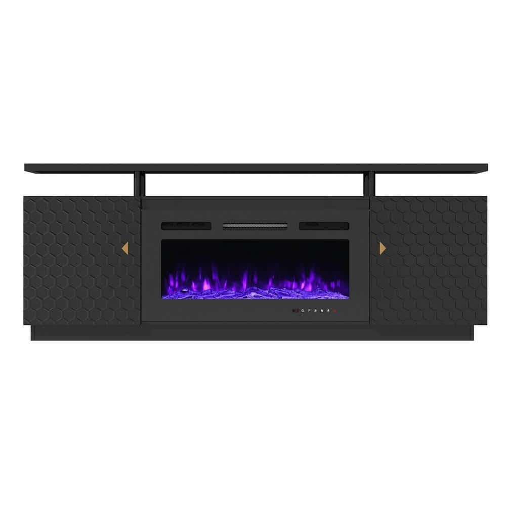 Black TV Stand Fits TVs up to 70 in. with Two Doors and 36 inch- Electric F