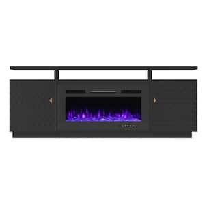 Black TV Stand Fits TVs up to 70 in. with Two Doors and 36 inch- Electric Fireplace