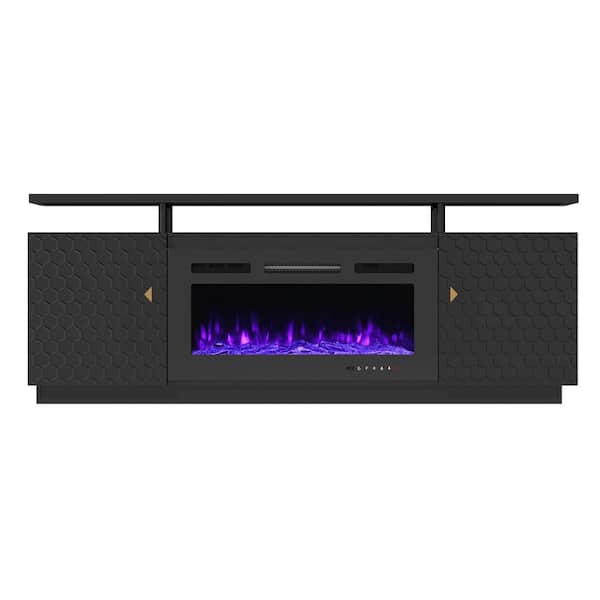 Boyel Living Black TV Stand Fits TVs up to 70 in. with Two Doors and 36 inch- Electric Fireplace