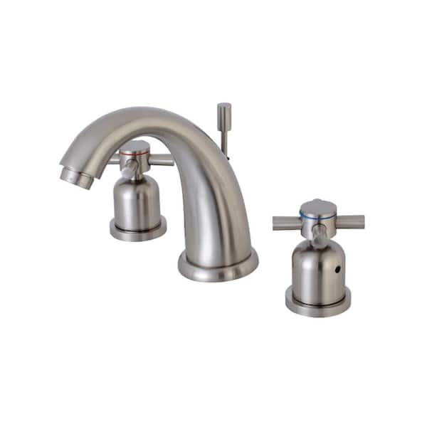 Kingston Brass Modern Cross 8 in. Widespread 2-Handle Bathroom Faucet in Brushed Nickel