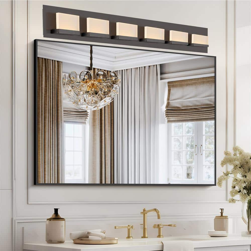Everett Modern Bronze 48" LED Bathroom Wall Light with Frosted Acrylic Shade