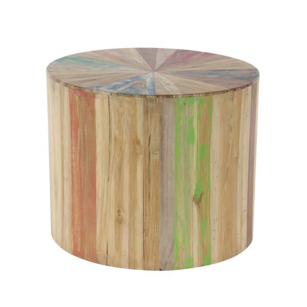 Litton Lane 22 in. Brown Handmade Medium Round Wood End Accent Table