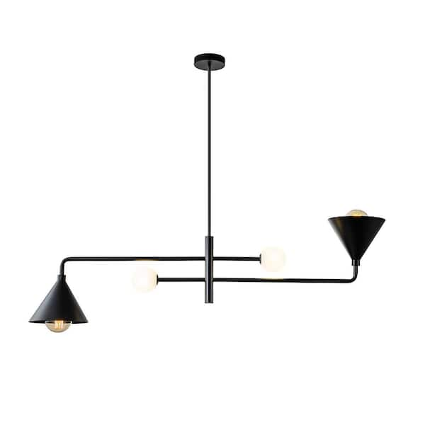 EDISLIVE Hazel 4-Light Black Modern Linear Island Chandelier with Glass ...