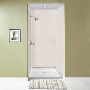 Expressions 36 in. x 36 in. x 96 in. 4-Piece Easy Up Adhesive Alcove Shower Wall Surround in Bleached Oak